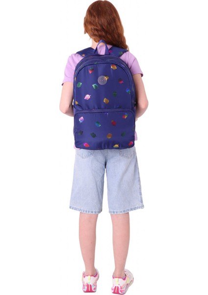 Shine Üç Bölmeli Lacivert Yaprak Desenli Sırt Çantası - K1778