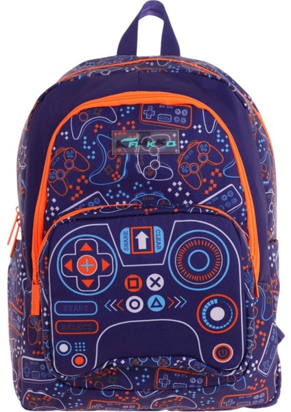 Kids Üç Bölmeli (Lacivert Turuncu - Oyun Desenli) Erkek Çocuk Okul ve Günlük Sırt Çantası - L5281 fiyatları