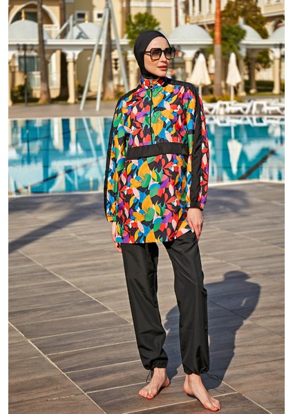 Remsa Paraşüt Tam Kapalı Tesettür Mayo R4703 Sariye Siyah modelleri