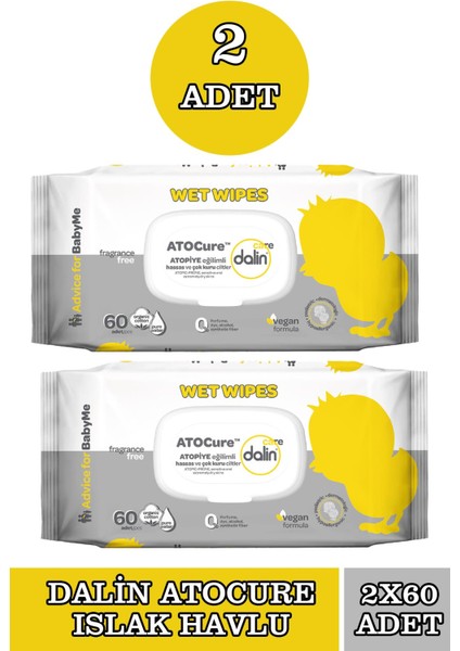 Dalin Atocure Islak Mendil 60'lı 2 Adet
