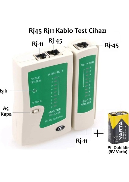 RJ45 RJ11 Network Ağ Tester Internet Telefon Test Cihazı ( 9V Pil Dahildir)