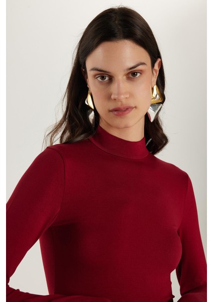 Kadın Regular Fit Klasik Kesim Viskon Kumaş Balıkçı Yaka Bordo Bluz fiyatları