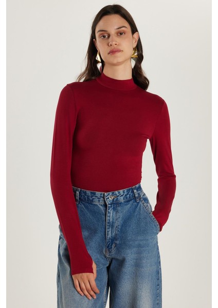 Kadın Regular Fit Klasik Kesim Viskon Kumaş Balıkçı Yaka Bordo Bluz fırsatları