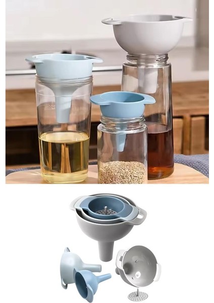 Süzgeçli Huni Seti, Çok Amaçlı Yağlık Sirkelik Huni 4’lü Set (3boy+Süzgeç)