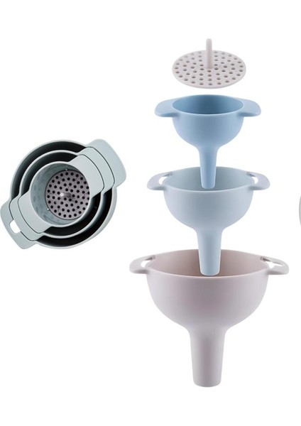 Süzgeçli Huni Seti, Çok Amaçlı Yağlık Sirkelik Huni 4’lü Set (3boy+Süzgeç) modelleri