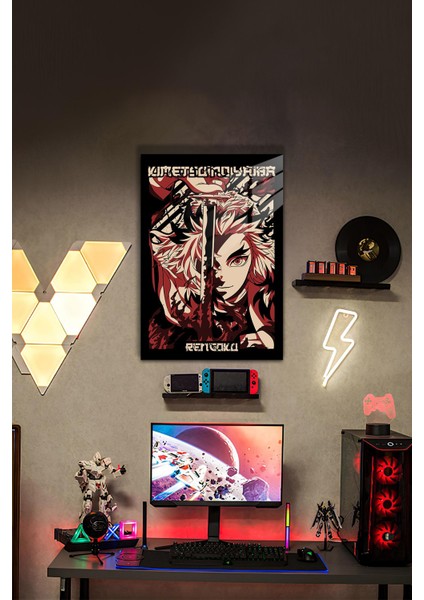 Kimmetsu No Yaiba Rengoku Temalı Hd Metal Tablo Poster