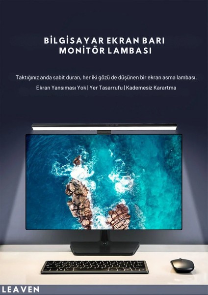 33CM Göz Koruyucu Pc-Laptop Monitör Lambası - USB Bağlantılı 3 Farklı Tonda Aydınlatma.