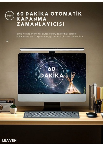 33CM Göz Koruyucu Pc-Laptop Monitör Lambası - USB Bağlantılı 3 Farklı Tonda Aydınlatma.