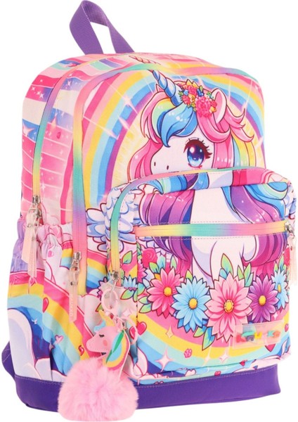 Dört Bölmeli (Kız Çocuk - Pembe Mor - Unicorn Baskılı) - Ilkokul Okul Sırt Çantası - L5249
