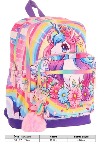 Dört Bölmeli (Kız Çocuk - Pembe Mor - Unicorn Baskılı) - Ilkokul Okul Sırt Çantası - L5249 fırsatları