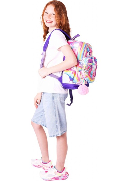 Dört Bölmeli (Kız Çocuk - Pembe Mor - Unicorn Baskılı) - Ilkokul Okul Sırt Çantası - L5249