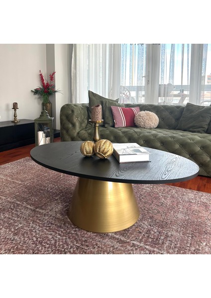 Almond Modern Orta Sehpa Elips 110 x 68 cm Tabla Mantar Sehpa Alüminyum Ayak 40 cm Yükseklik fiyatları