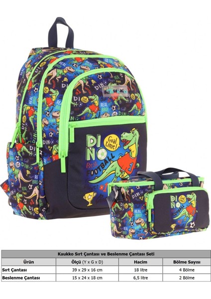 Çanta Dinazor Desenli Erkek Çocuk Siyah Yeşil Okul Çantası ve Thermo Beslenme Çantası Takımı (L5266+L7266) fiyatları