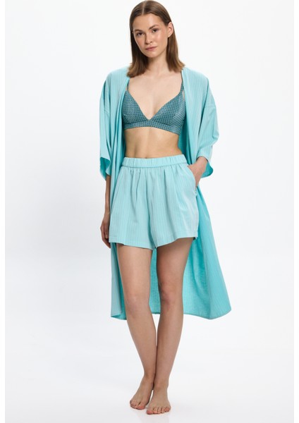Kadın Mint Yeşili Çizgili Uzun Kimono 25PL05ST