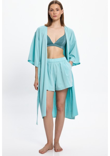 Kadın Mint Yeşili Çizgili Uzun Kimono 25PL05ST fiyatları