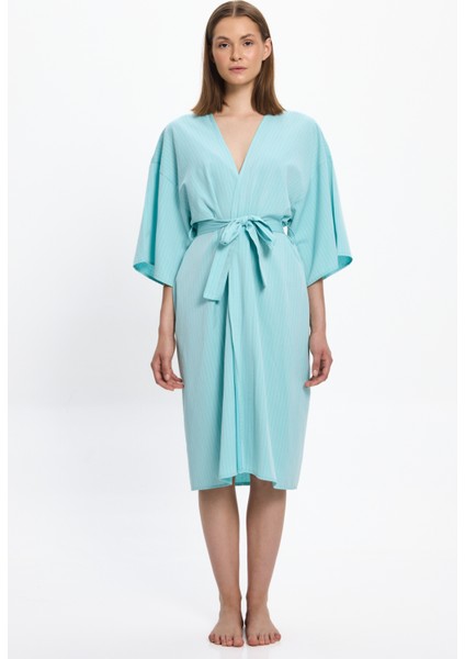 Kadın Mint Yeşili Çizgili Uzun Kimono 25PL05ST indirimleri