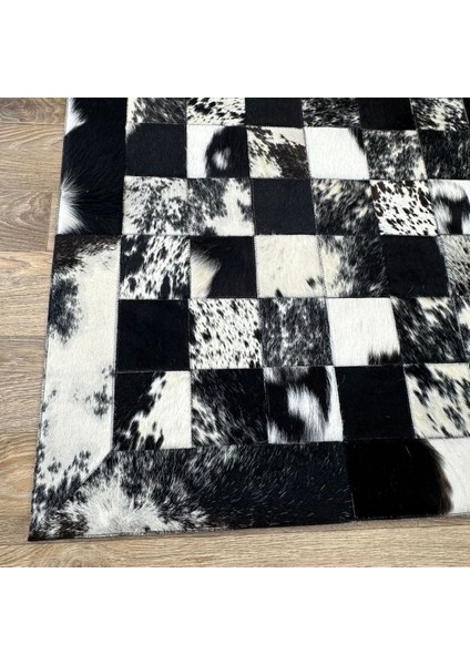 %100 Doğal Dana Derisi Kaymaz Taban Premium Patchwork Halı Dalmaçyalı - Siyah Beyaz fiyatları