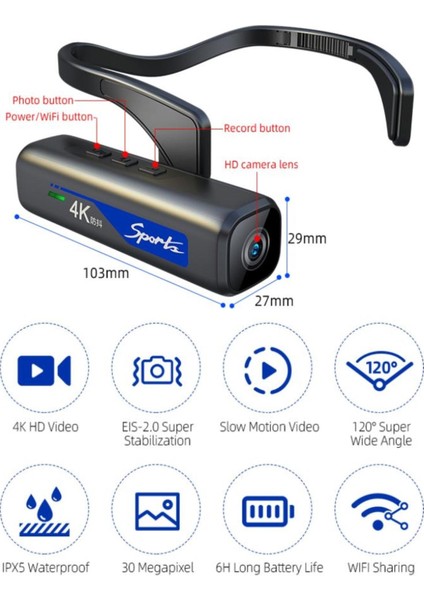 4K Ultra Super Hd 30MP Wifi Uygulamalı Aksiyon Kafa Kamerası Jack ile Farklı Cisimlere Montaj Imkanı indirimleri