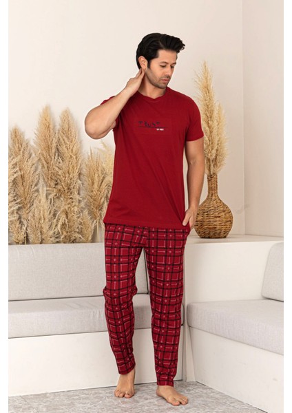 Yazlık Kısa Kol %100 Pamuk Erkek Pijama Takımı - Ekose Erkek Pijama modelleri