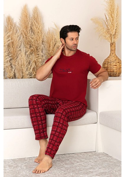 Yazlık Kısa Kol %100 Pamuk Erkek Pijama Takımı - Ekose Erkek Pijama