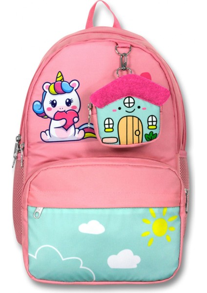 Cennec 5051 (Unicorn - Pembe Yeşil - Kız Çocuk) Okul Çantası - Sevimli Anahtarlık Dahil fiyatları