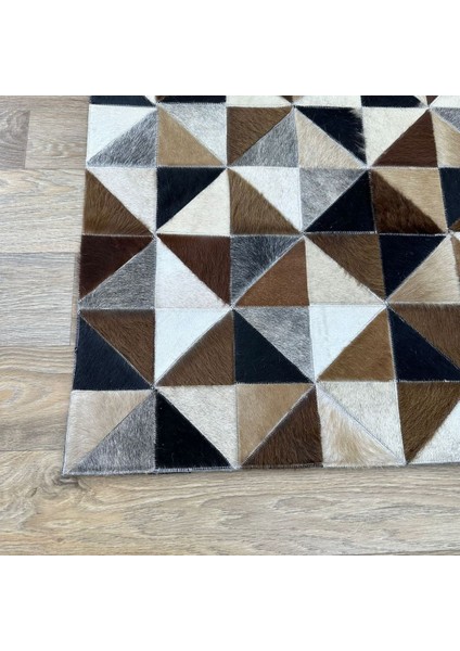 %100 Doğal Dana Derisi Kaymaz Taban Premium Patchwork Halı - Kahverengi Beyaz Siyah fiyatları