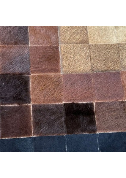 %100 Doğal Dana Derisi Kaymaz Taban Premium Patchwork Halı - Kahverengi Gold Siyah fiyatları