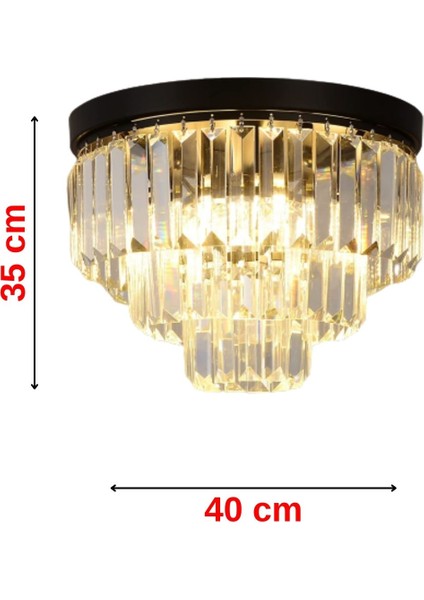 Efsane 40 Lık Kristal Taşlı Siyah Modern Salon Avize