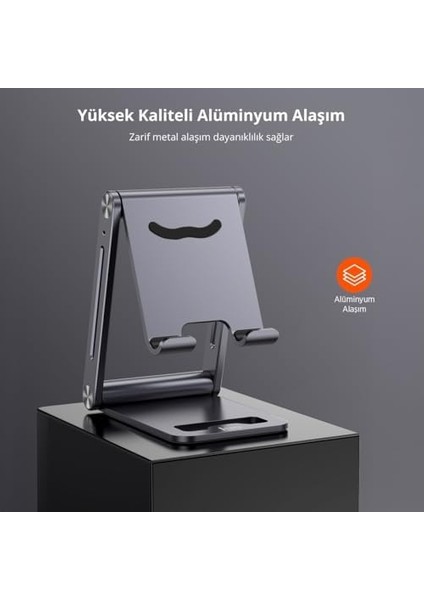 Alüminyum Katlanabilir Metal Masaüstü Telefon Tutucu Standı Uzay Grisi modelleri