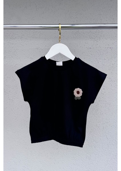 Cotton Nakış Detaylı Kız Çocuk Lastikli Tişört