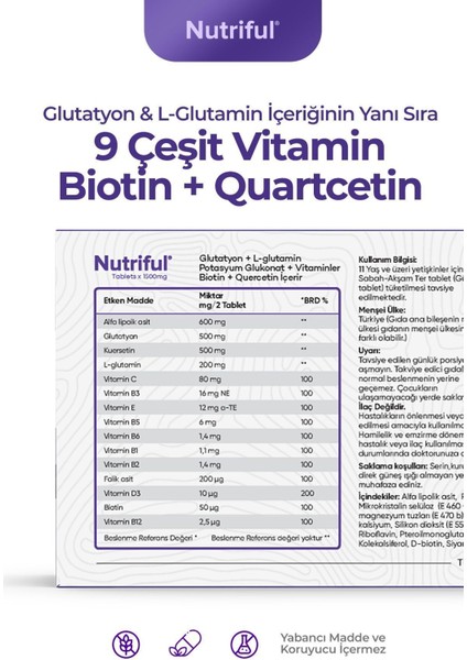 Nutrful Glutatyon ve L-Glutamin Içeren 90 Tablet