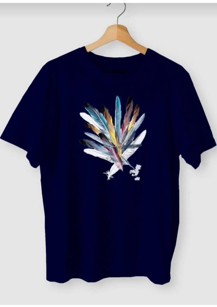 Oversize T-Shirt Tüy Baskılı Lacivert Renk