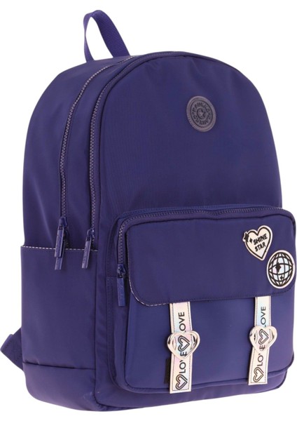 Mirror Parlak Love Şeritli Kalp Aksesuarlı Okul ve Günlük Sırt Çantası - Kız Çocuk/kadın - Lacivert - K1843