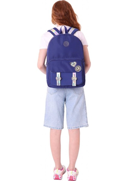 Mirror Parlak Love Şeritli Kalp Aksesuarlı Okul ve Günlük Sırt Çantası - Kız Çocuk/kadın - Lacivert - K1843