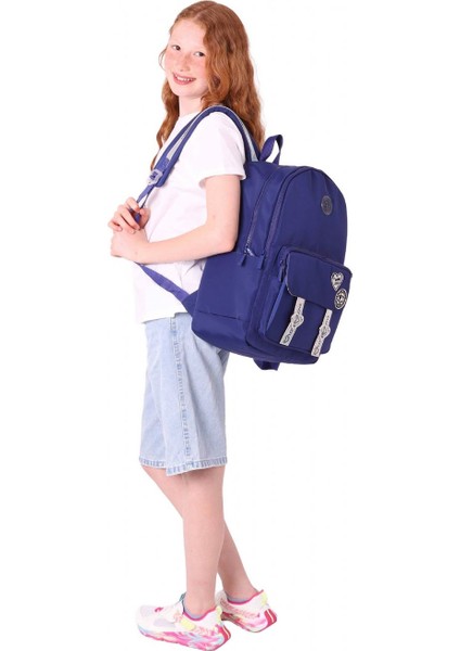 Mirror Parlak Love Şeritli Kalp Aksesuarlı Okul ve Günlük Sırt Çantası - Kız Çocuk/kadın - Lacivert - K1843