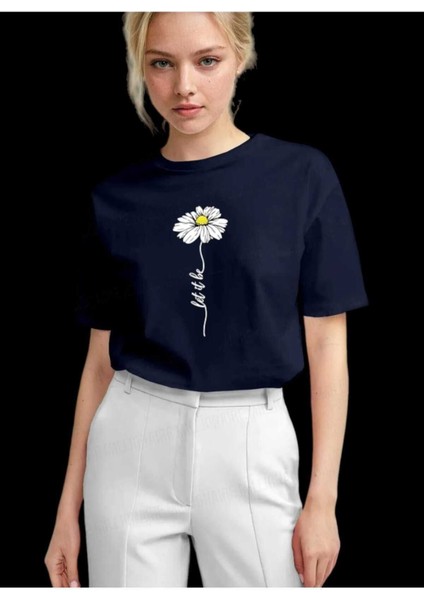 Oversize T-Shirt Baskılı Lacivert Renk