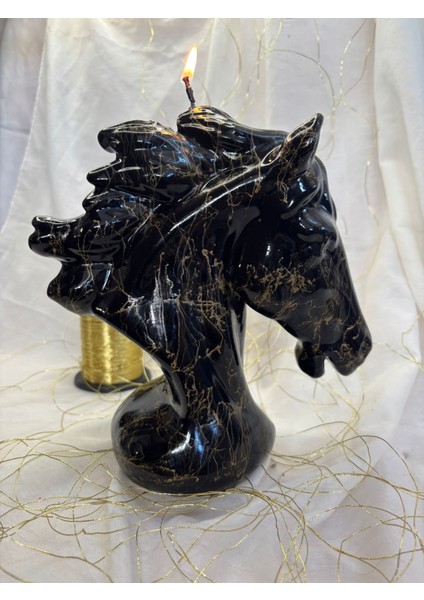 Dekoratif Siyah At Mum –altın Desenli 24CM