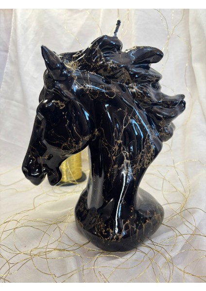 Dekoratif Siyah At Mum –altın Desenli 24CM modelleri