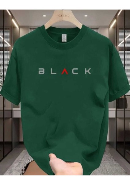 Oversize T-Shirt Black Baskılı Yeşil Renk