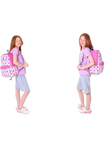 Nature Üçlü Kız Çocuk Okul Çanta Seti - Pembe - Dama Desenli fırsatları