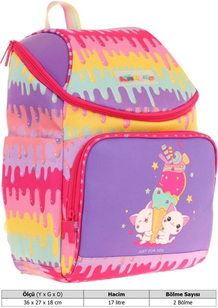 Iki Bölmeli Ergonomik Kız Çocuk Okul Çantası (Sarı Mor - Dondurma Baskılı) - L5247 fırsatları