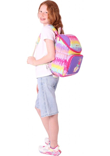 Iki Bölmeli Ergonomik Kız Çocuk Okul Çantası (Sarı Mor - Dondurma Baskılı) - L5247