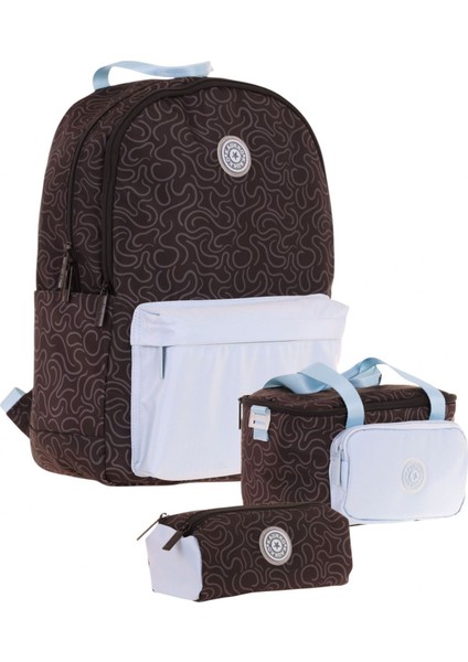 Çizgi Desenli Siyah Mavi Kız Çocuk Üçlü Okul Çanta Seti