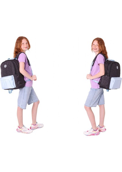 Çizgi Desenli Siyah Mavi Kız Çocuk Üçlü Okul Çanta Seti fırsatları
