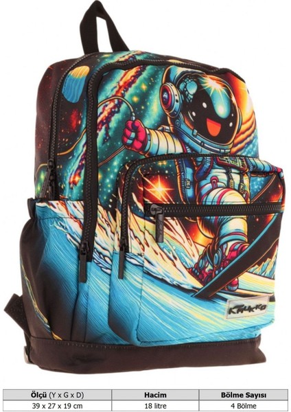 Dört Bölmeli (Erkek Çocuk - Siyah - Kayak Yapan Astonot) - Ilkokul Okul Sırt Çantası - L5272 fırsatları