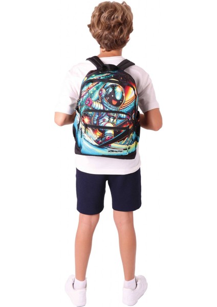 Dört Bölmeli (Erkek Çocuk - Siyah - Kayak Yapan Astonot) - Ilkokul Okul Sırt Çantası - L5272