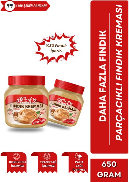 Kahvaltılık Sürülebilir Doğal Katkısız 650GR Özel Üretim Fındık Kreması Ekstra