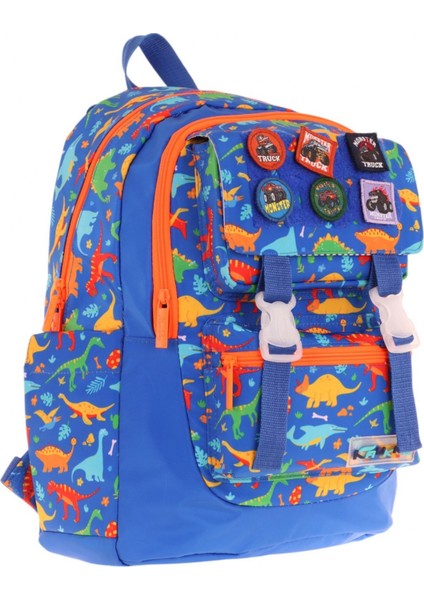 Kids Erkek Çocuk Armalı Dinazor Desenli Ilkokul Okul Sırt Çantası (Dört Bölmeli) - Mavi - L5278