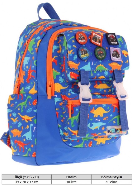 Kids Erkek Çocuk Armalı Dinazor Desenli Ilkokul Okul Sırt Çantası (Dört Bölmeli) - Mavi - L5278 fırsatları