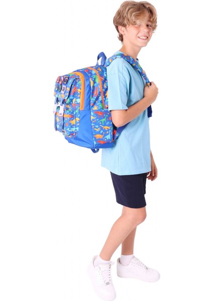 Kids Erkek Çocuk Armalı Dinazor Desenli Ilkokul Okul Sırt Çantası (Dört Bölmeli) - Mavi - L5278 indirimleri